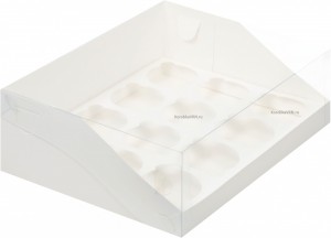 Коробка на 12 капкейков с куполом белая